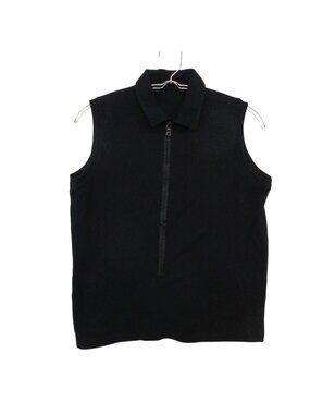Prada Sports Top Y2k Rubber Logo Half Zip Sleeveless Pique Shirt Top Black